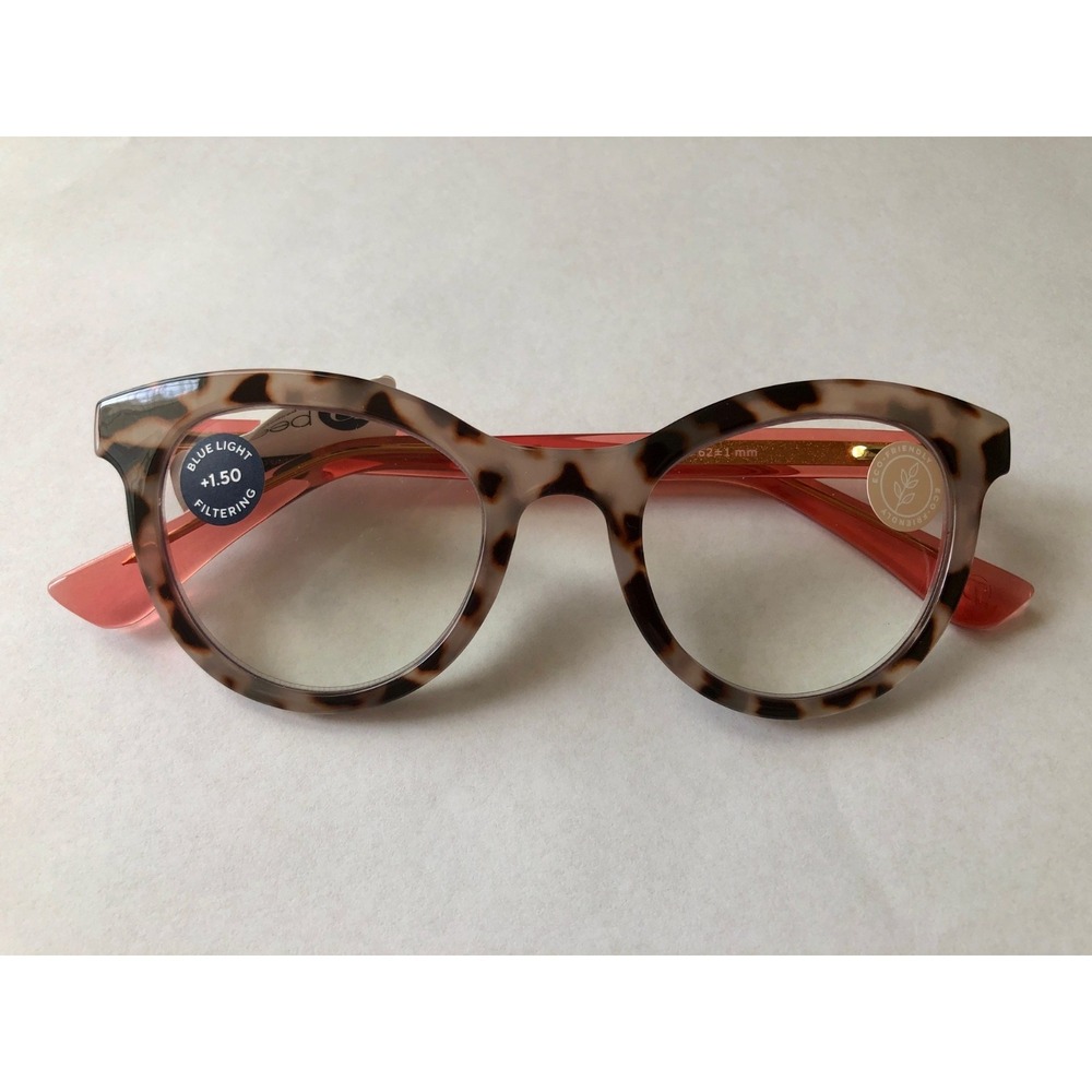 New Tribeca Coral Gray Peepers blue light filter readers +1.50